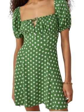 Reformation Corbin Mini Dress In Hannah Green & White Floral Puff Sleeve Size 6